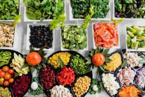 Healthy food laid out on a table